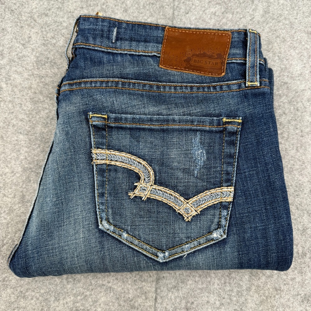Big Star Remy Boot Low Rise Jeans Women's 32R Blue Stretch Distressed READ